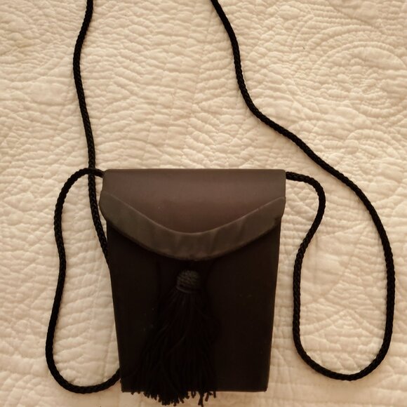 Tiny Black Satin Evening Bag with Tassle - Picture 2 of 6